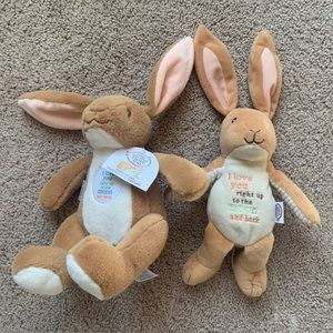2 stuffed “I love you to the moon and back” bunnies